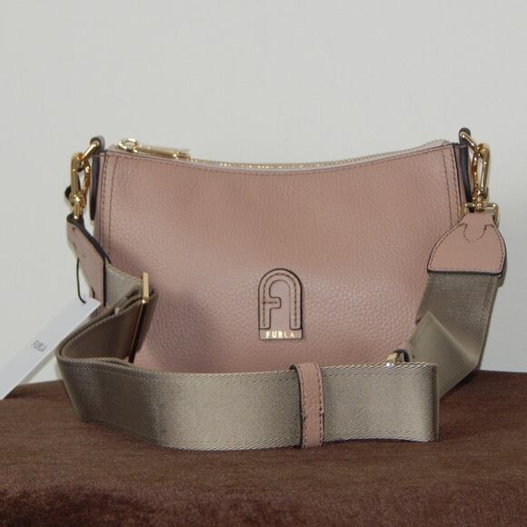 FURLA ATENA Grained Leather Top Zipper Removable Strap Lavender Shoulder Bag NWT - Picture 1 of 16
